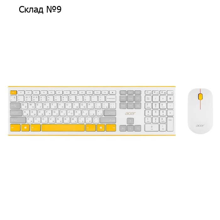 Клавиатура + мышь Acer OCC200 клав:желтый/белый мышь:белый/желтый USB беспроводная slim Mult   10046