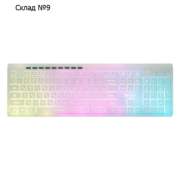 Клавиатура Оклик 490ML белый USB slim Multimedia LED