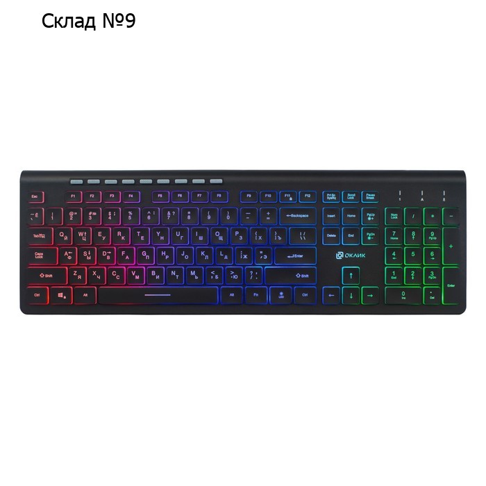 Клавиатура Оклик 490ML черный USB slim Multimedia LED