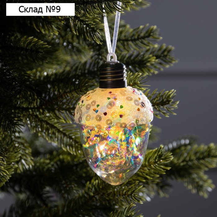 Ёлочный шар «Жёлудь», батарейки, 4 LED, свечение тёплое белое