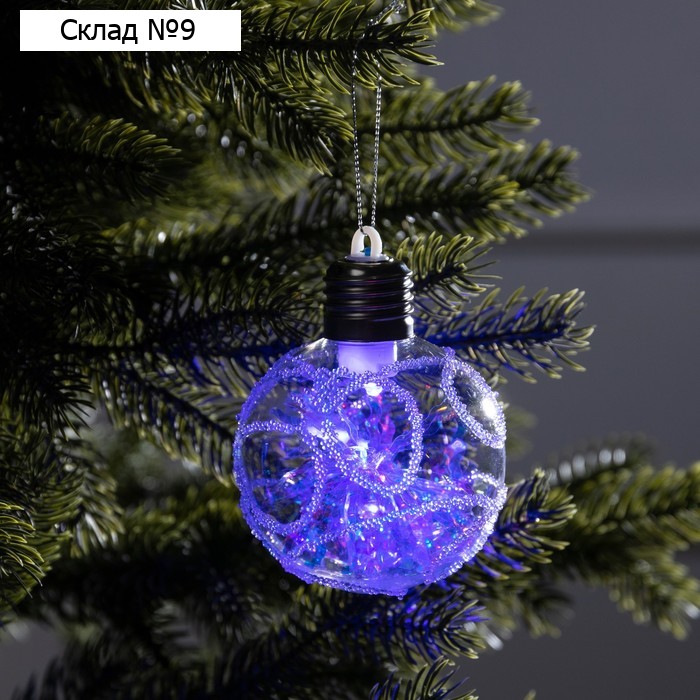 Ёлочный шар «Морозный узор», батарейки, 1 LED, свечение тёплое белое