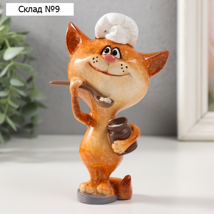 Фигурка полистоун лак «Котик-повар с кашей в горшочке», 8.2×7×14.3 см