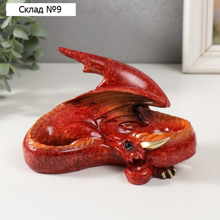 Фигурка полистоун «Красный дракон свернулся калачиком», лак, 15×10.5×10 см