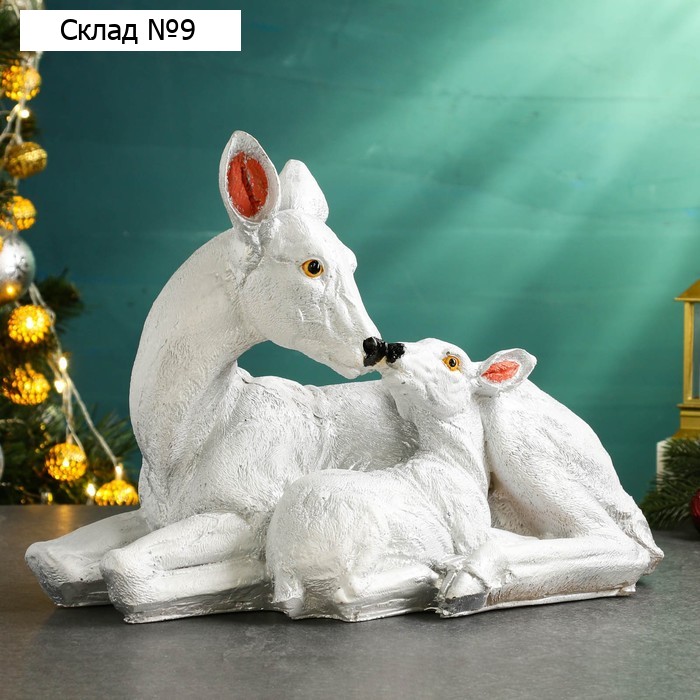 Фигура "Косуля с малышом" серебро, 26х38см