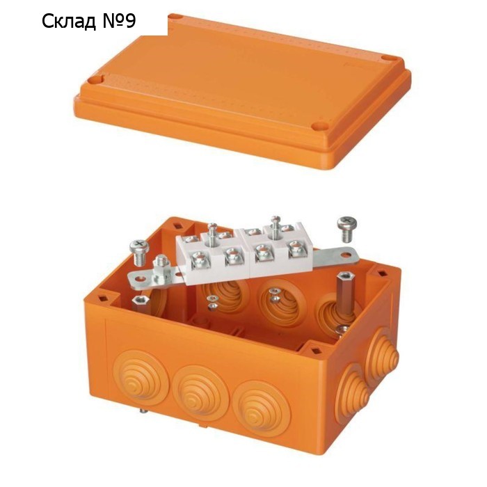 Коробка ответвительная FS 150х110х70мм 4р 450В 32А 10кв.мм нерж. контакт с каб. вводами и клеммн. IP55 пластик. DKC FSK21410