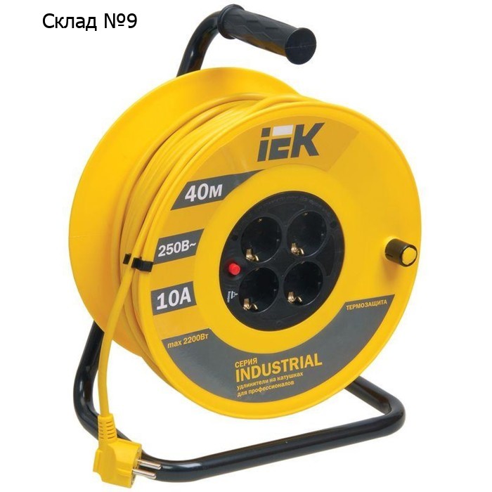 Удлинитель на катушке 4х40м с заземл. 10А IP20 Industrial УК40 3х1 термозащита IEK WKP14-10-04-40