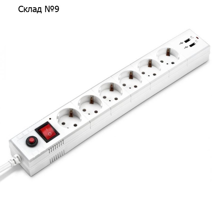 Удлинитель с сетевым фильтром 6х1.8м с заземл. 10А IP20 BU-SP1.8_USB_2A-W 2.2кВт CCA бел. BURO 992309
