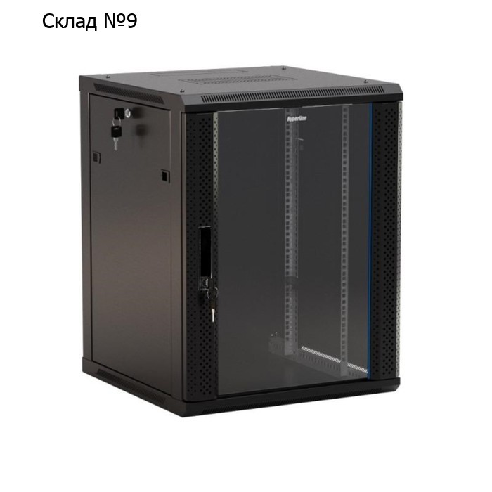 Шкаф настенный TWB-1566-GP-RAL9004 19дюйм 15U 775х600х600мм стеклян. дверь черн. (RAL 9004) (разобранный) Hyperline 392640