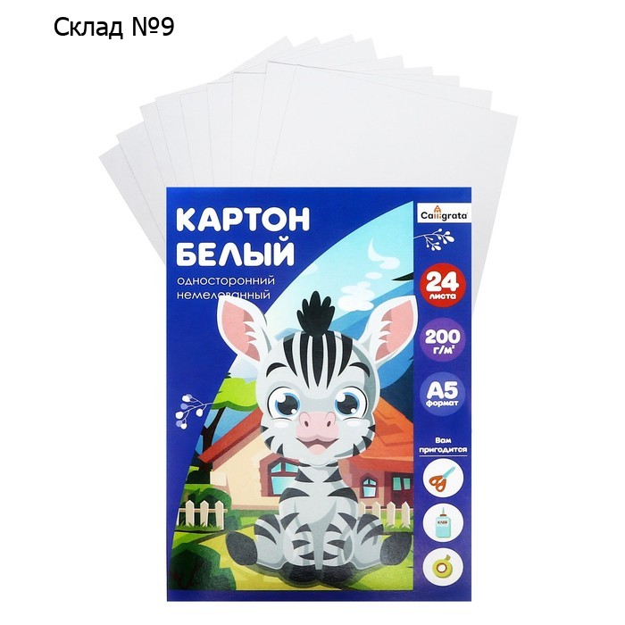 Картон белый А5, 24 листа, немелованный, плотность 200 г/м2, в папке