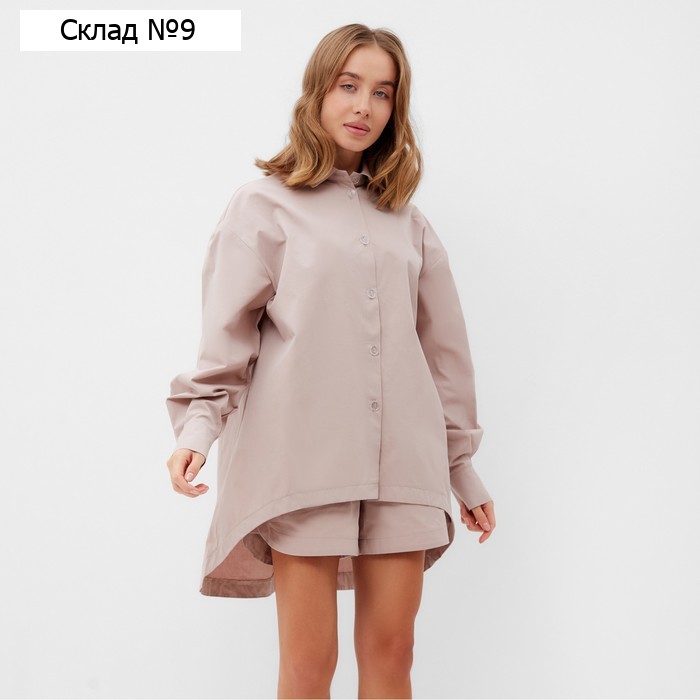 Комплект женский (рубашка, шорты) MINAKU: Oversize цвет серо-розовый, р-р 44