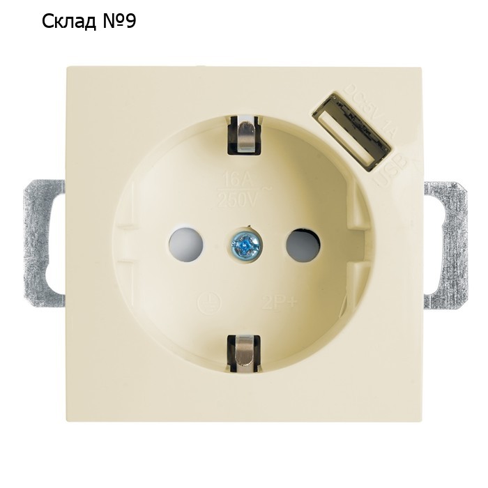Розетка 1-местная с/з (механизм) и с USB, STEKKER серия Эрна, PST16-9111-02, слоновая кость