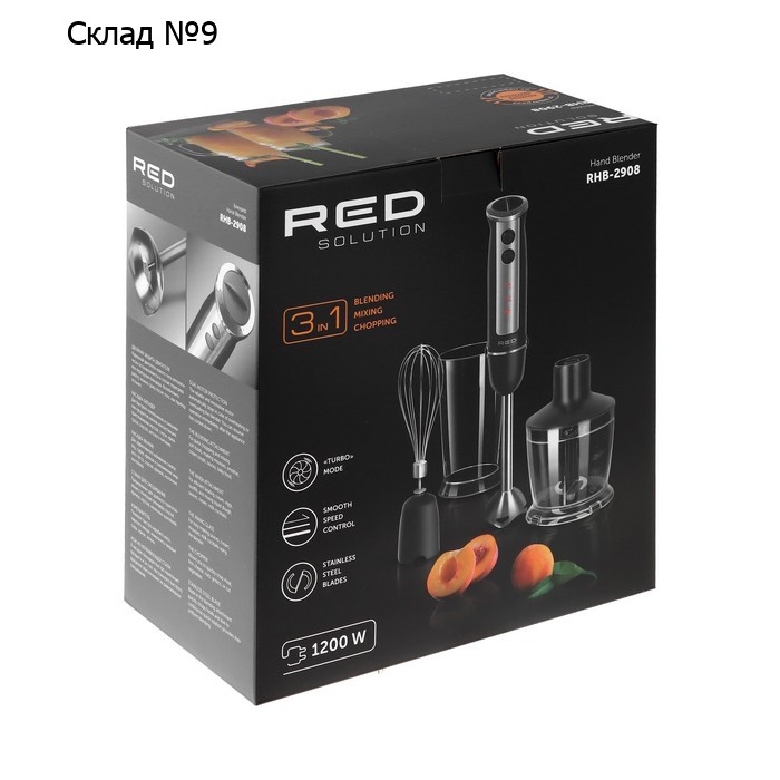 Блендер RED Solution RHB-2908, 1200 Вт, 12 скоростей, 3 насадки, погружной