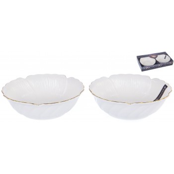 ГРАЦИЯ, набор 2 фигурных салатника 16см, NEW BONE CHINA, декор белый с золотом, цветная упаковка PVC