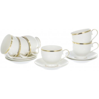 ГРАЦИЯ, набор чайный (12) 6 чашек 220мл + 6 блюдец, NEW BONE CHINA, декор БЕЛЫЙ С ЗОЛОТОМ, квадратная подарочная упаковка с окном и бантом
