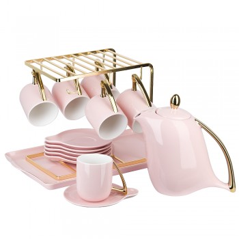 Чайный набор на металлической подставке с подносом 15пр. "5th Avenue. Pink" (6 персон) v=1300/240 мл (подарочная упаковка)