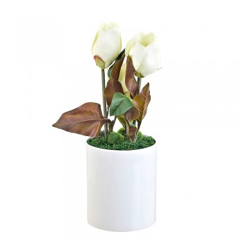 Композиция декоративная (с подсветкой) "Белые цветы" (с эффектом натуральных лепестков, в керамическом горшке) d=18см. h=49см. (батарейка-3"AA") (транспортная упаковка)