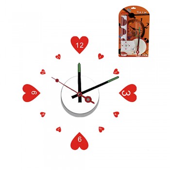 Часы настенные с декоративной наклейкой "Сердечки" 10х10х3см. (батарейка- 1"АА" в комплект не входит) (полимерные материалы, винил) (подарочная упаковка с хедером)
