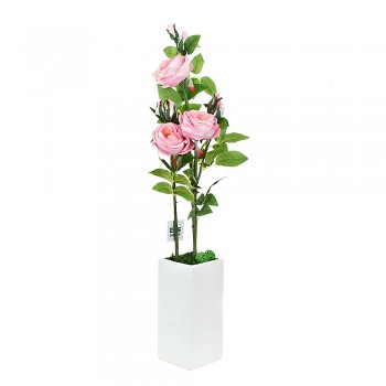 Композиция декоративная (с подсветкой) "Розовые розы" (с эффектом натуральных лепестков, в керамическом горшке) 11,5*11,5*80см. (батарейка-3"AA") (транспортная упаковка)